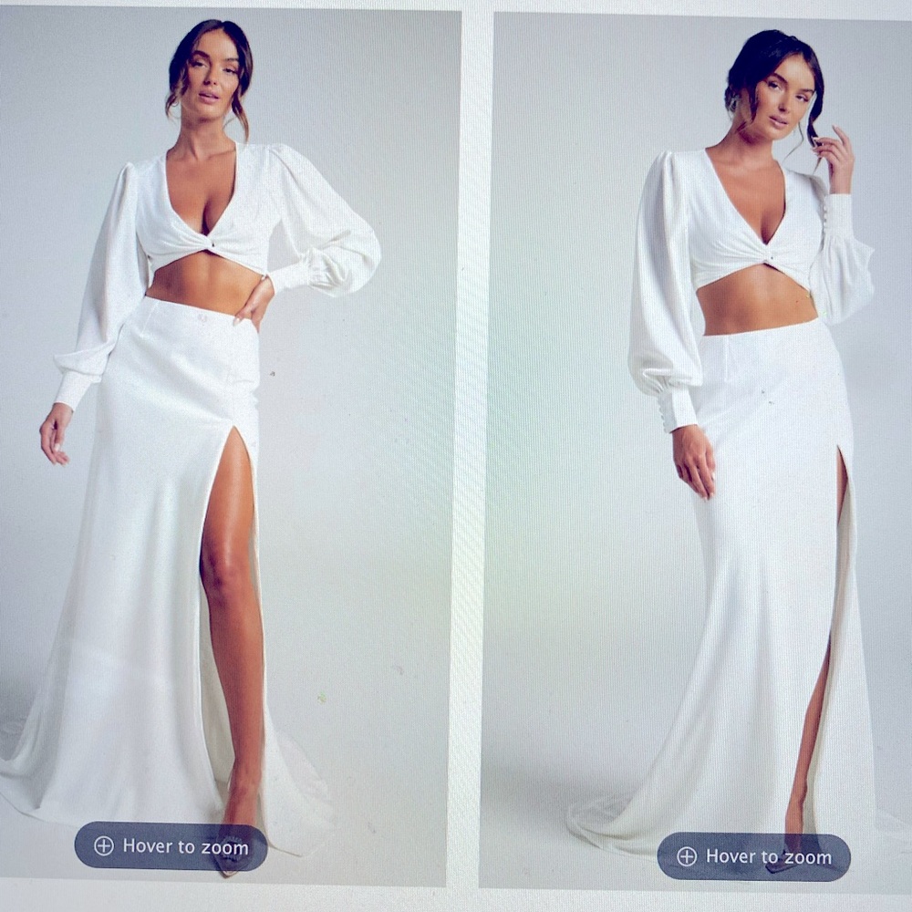 Bridal two piece set in ivory. Perfect for wedding or rehearsal dinner!